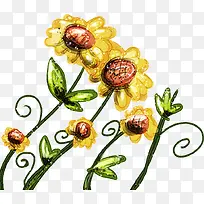 手绘插画海报植物黄色花朵