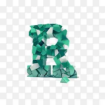 淡绿色方形拼接字母r