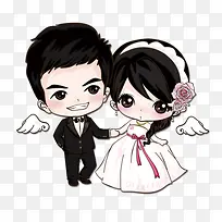 卡通人物造型合成结婚的情侣