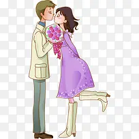 亲吻的情侣卡通花束海报背景七夕情人节