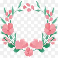 粉红色水彩花朵花环