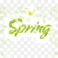 春天 spring 花朵字体 绿色