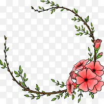 矢量红色花朵绿叶花环装饰