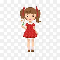 卡通红裙子女孩矢量素材