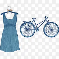 矢量卡通手绘蓝色裙子自行车