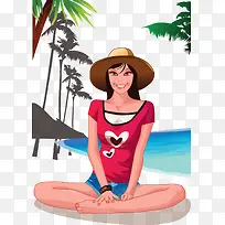海边美女矢量图