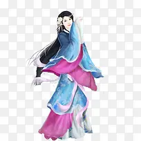 蓝色粉色长发裙子女子