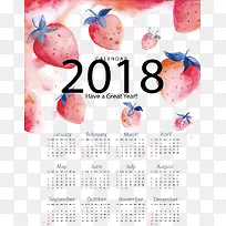 粉红水彩草莓日历