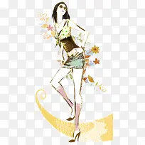 水彩画美女