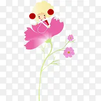 手绘鲜花女孩
