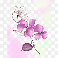 紫色手绘水墨鲜花装饰