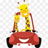 卡通汽车上的长颈鹿