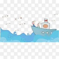 海浪船只白鹤素材