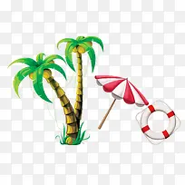 椰子树卡通海边游泳圈装饰图案
