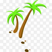 手绘夏日沙滩海边椰子树