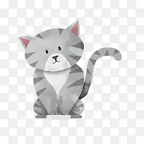 水彩手绘灰色的猫咪设计