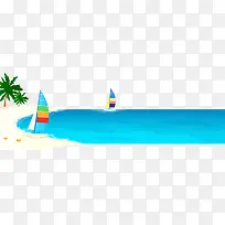夏日蓝色卡通海边沙滩帆船