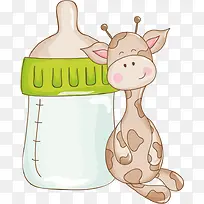 奶瓶长颈鹿矢量卡通手绘素材