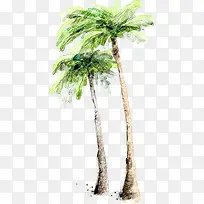 沙滩海边插画植物绿色椰子树