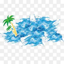 摄影手绘海边沙滩椰子树水效果