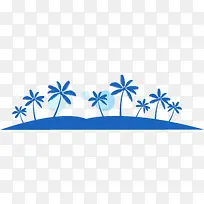 蓝色手绘沙滩海边椰子树