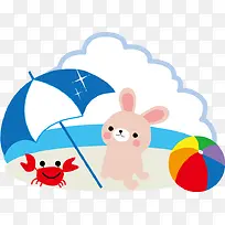 手绘夏季海边小兔子