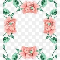粉色花朵绿色叶子边框设计