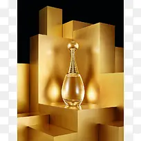 金色礼盒水滴形化妆品瓶海报背景