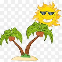 矢量卡通椰树与太阳
