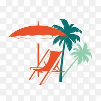 矢量椰树 沙滩椅 遮阳伞