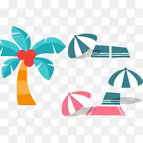 椰子树 遮阳伞 沙滩