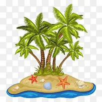 卡通夏日沙滩椰汁树