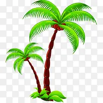 手绘沙滩树椰子植物
