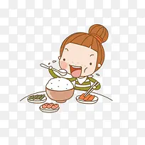 卡通吃饭手绘女孩