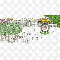 手绘城市建筑风景插画