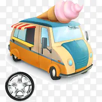卡通冰淇淋车甜蜜矢量