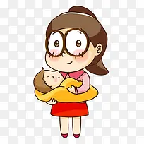 卡通抱着宝宝的女人