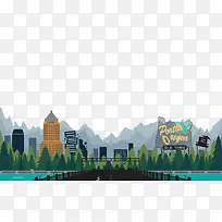 卡通城市大桥海报背景