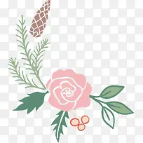手绘粉色玫瑰植物装饰