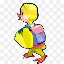 卡通手绘小黄鸭去上学