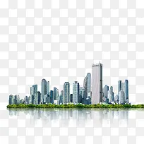 湖边现代城市素材