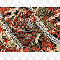 红色日式古典花纹图案