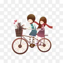 卡通可爱小人骑自行车