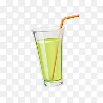 矢量绿色吸管玻璃杯夏季饮品
