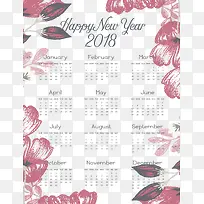 手绘红色花朵2018日历