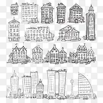 手绘线条楼房建筑