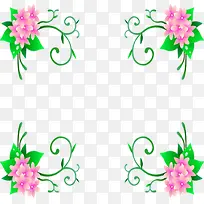 粉色手绘花朵绿叶装饰