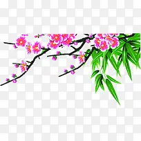 粉色花朵手绘绿叶装饰
