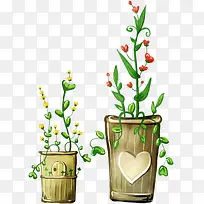 手绘绿叶小花摆件