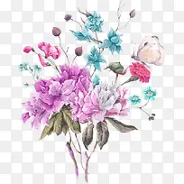 手绘粉色牡丹花图案